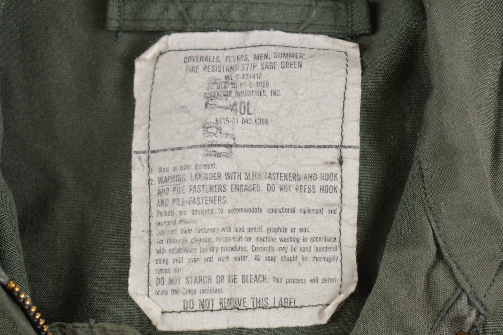 Vintage 1981 Military Flyers Coveralls Jumpsuit Size 40 L