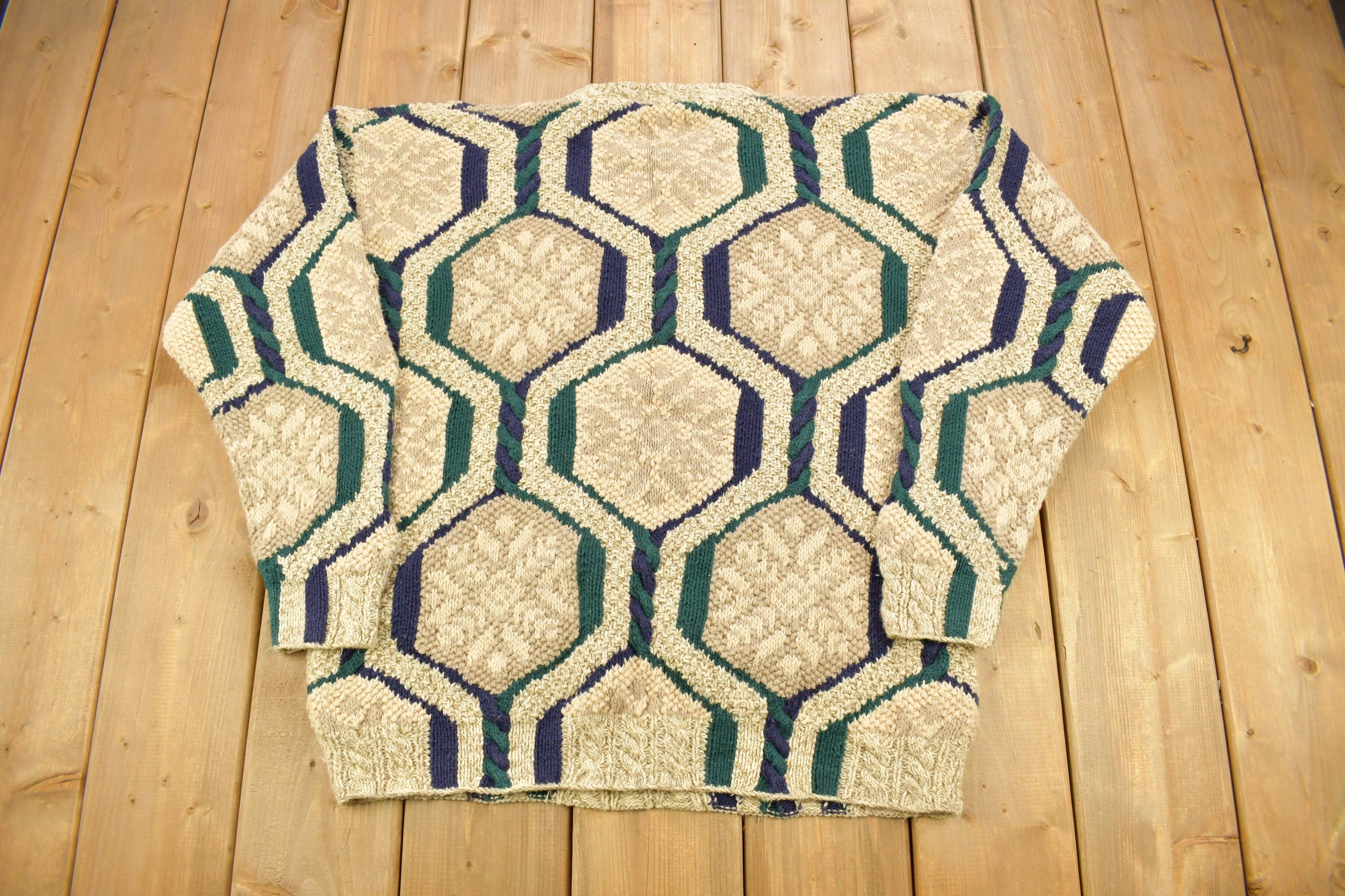 Vintage 1990s Carlisle Knitters Geometric Hand Knitted Crewneck Sweater