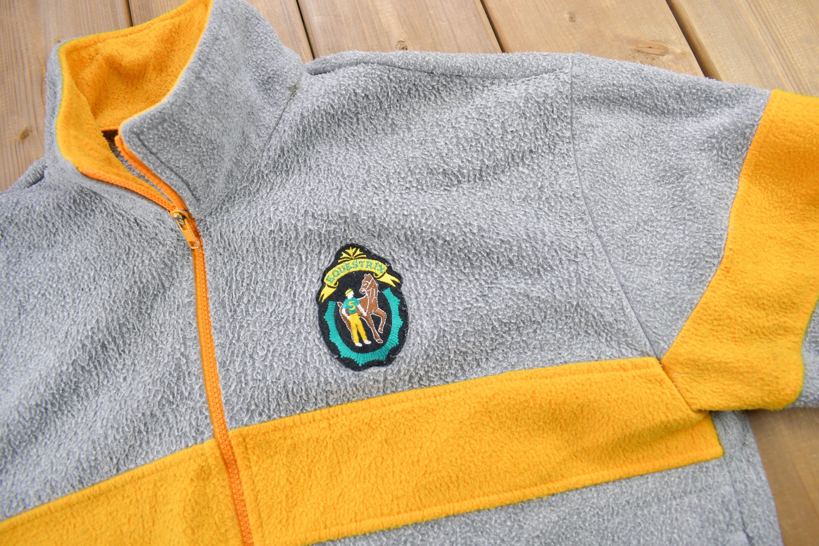 Vintage 1990s Equestrian Color Block Fleece Sweater