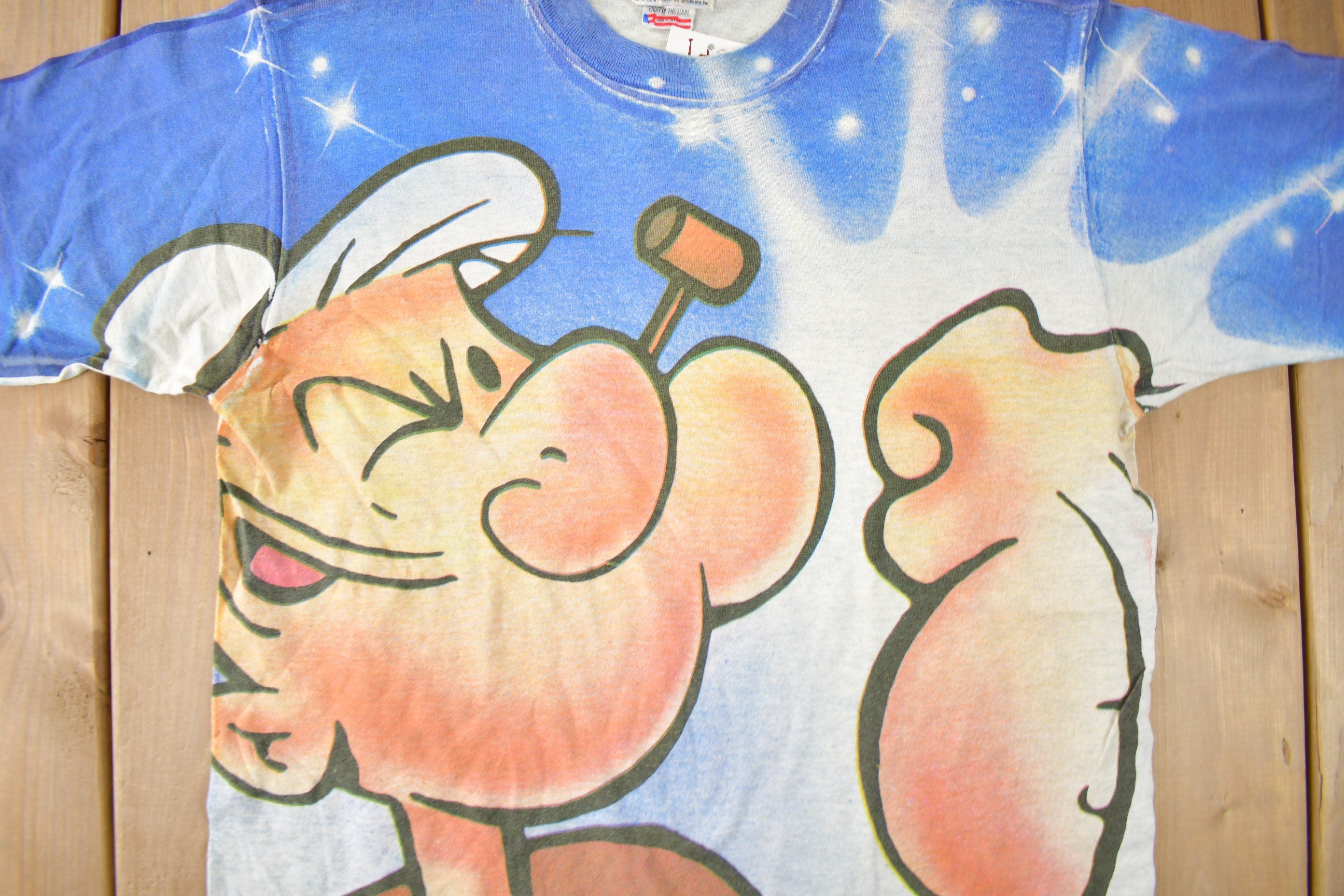 Vintage 1990s Popeye The Sailor All Over Print Single Stitch Graphic T Shirt Made In USA Spinach