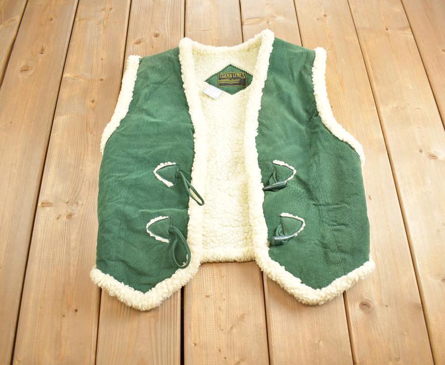 Vintage 1980s Clean Lines Sherpa Lined Zip Up Vest