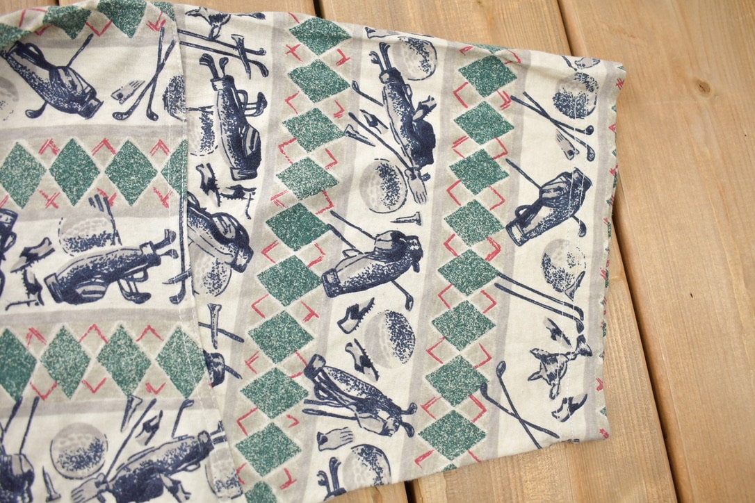 Vintage 1990s Bugle Boy Golf All Over Print Collared Polo Shirt
