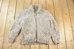 Vintage 1960s Wool Knit Abstract Pattern Zip Up Knit Sweater Mens S