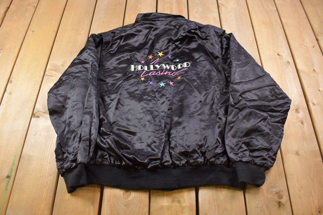Vintage 1980s Hollywood Casino Las Vegas Satin Bomber Jacket