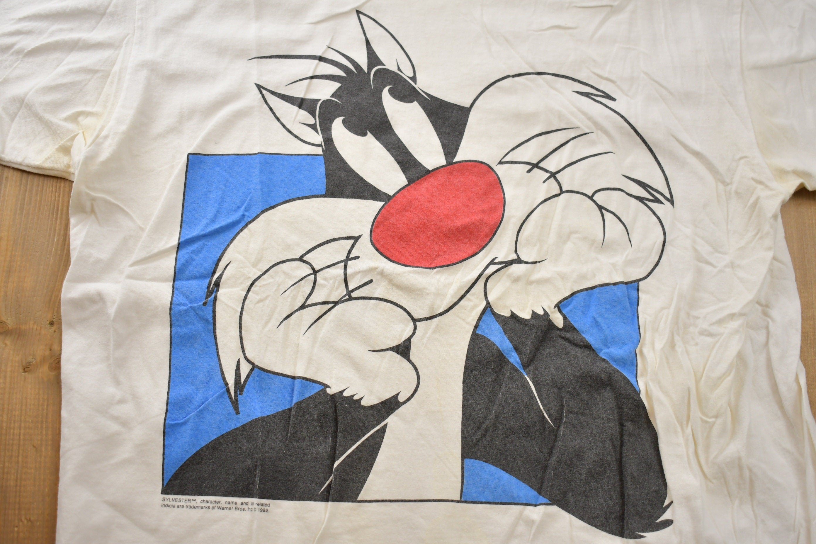 Vintage 1992 Looney Tunes Sylvester the Cat Thinking Graphic T Shirt