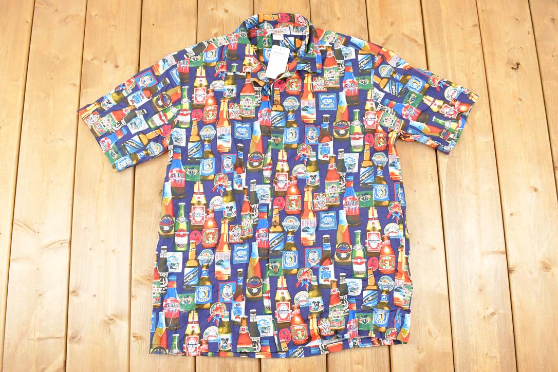 Vintage 1990s Deadstock Pacific Legend Abstract Bottles Button Up Shirt Men's L