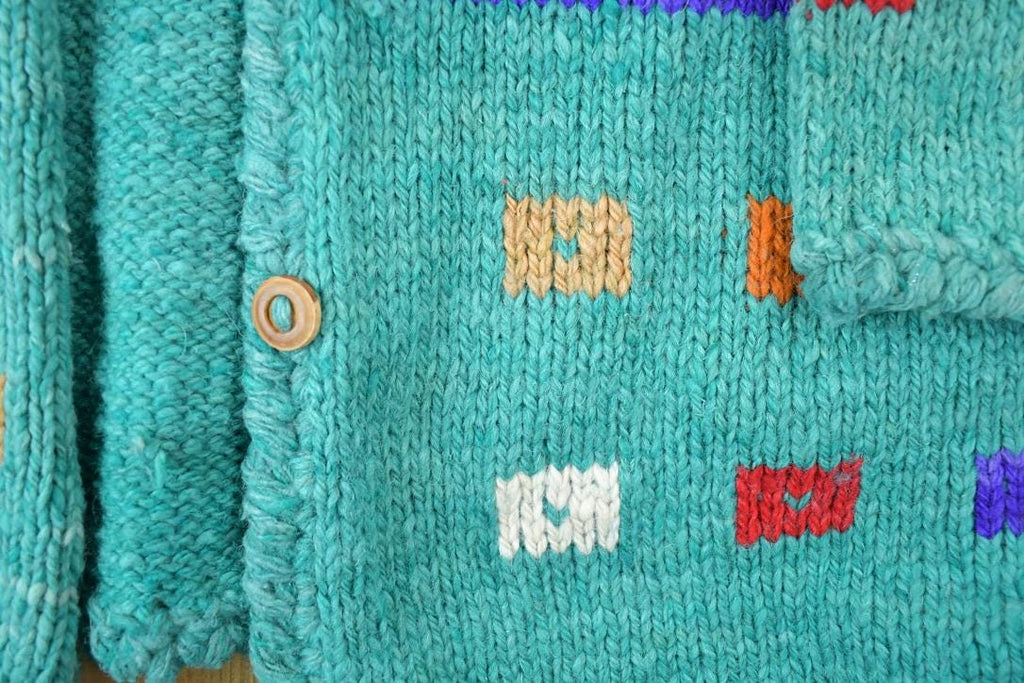 Vintage 1990s Colour Block Button Up Knit Crewneck Sweater / 90s Crewneck / Made In USA / Preppy