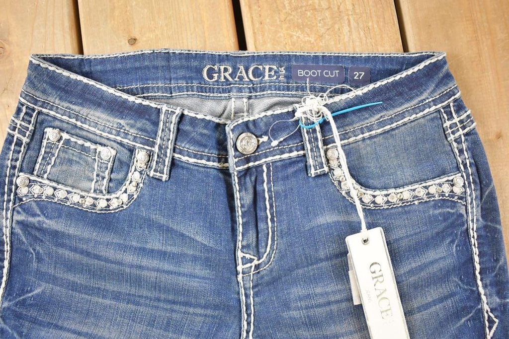 Vintage Deadstock Y2K Grace In LA Bedazzled Low Rise Jeans Women's Size 27 x 32