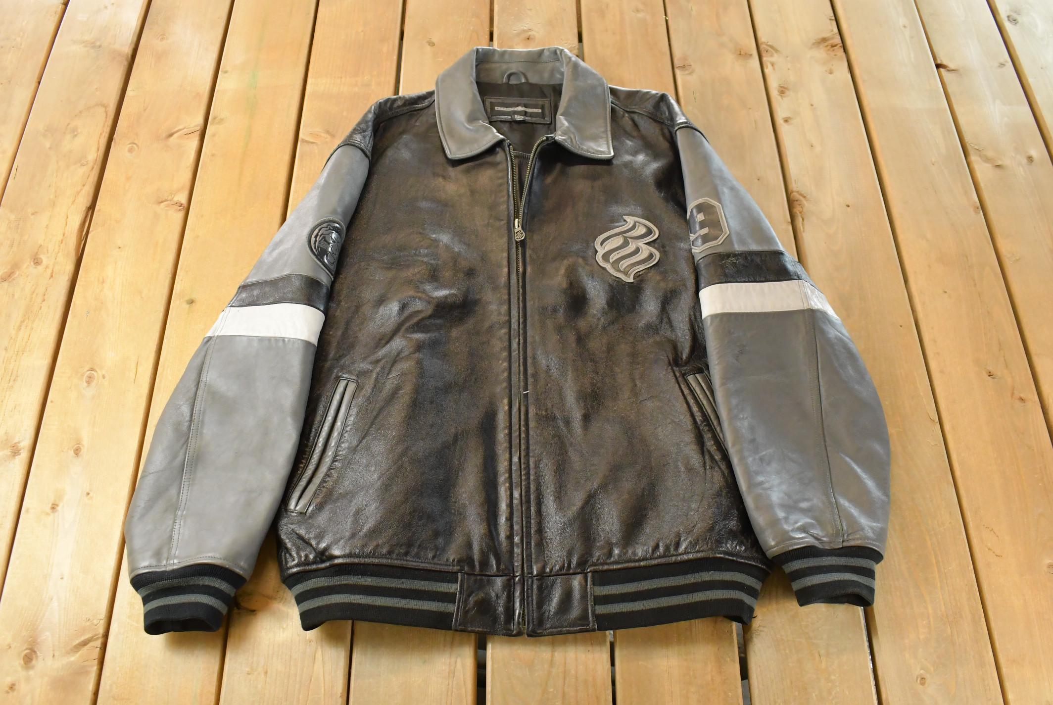Vintage Y2K Roca Wear Leather Bomber Jacket Men's 2XL / Hip Hop Jacket / Streetwear / Embroidered