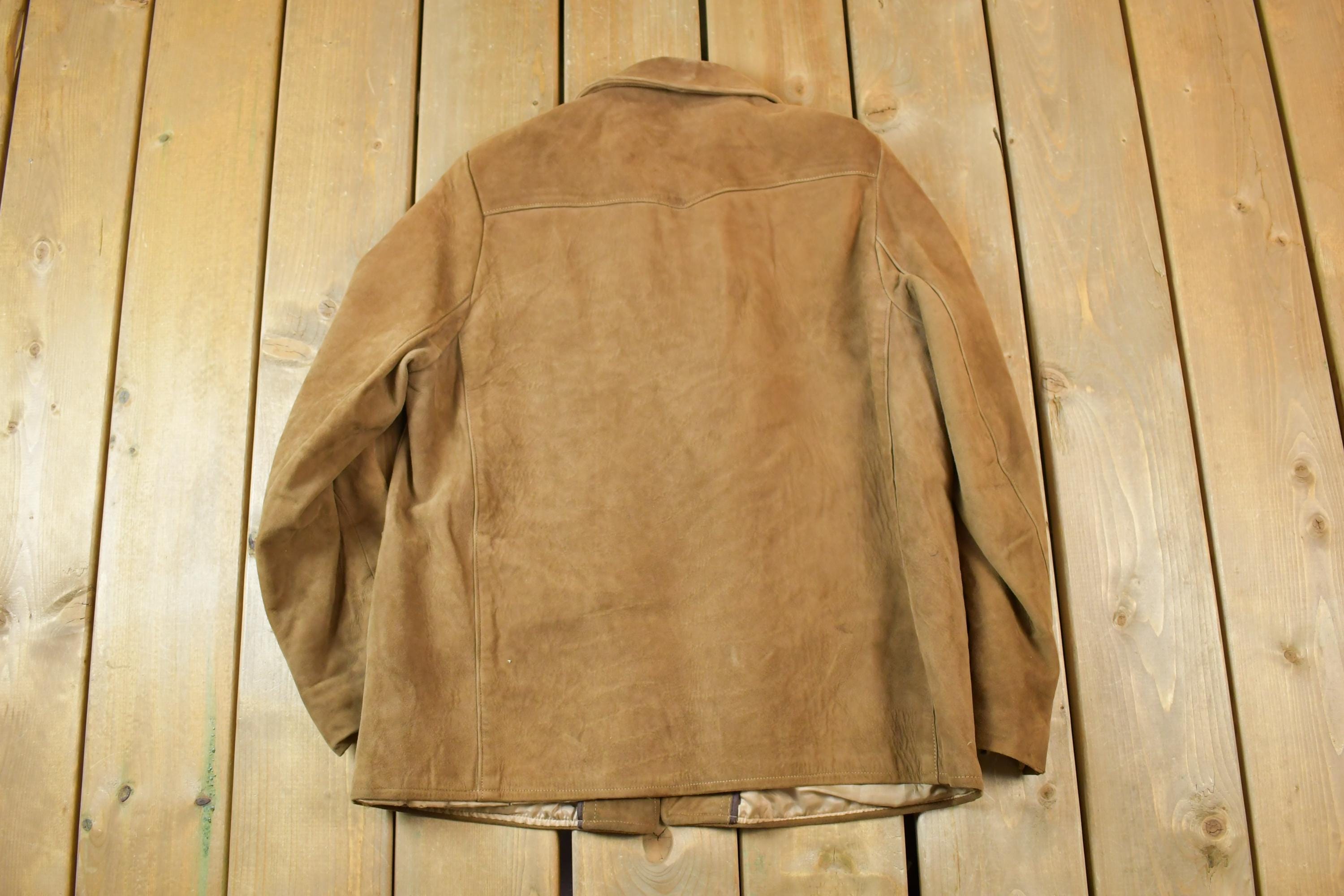 Vintage 1980s Trojan Sportswear Suede Leather Light Button Up jacket