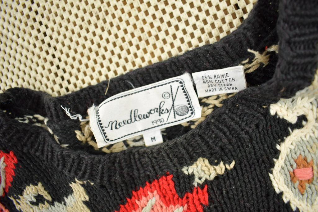 Vintage 1990s Needleworks Knit Patchwork Crewneck Sweater / Vintage 90s Crewneck / All Over Pattern Sweater / Hand Knit