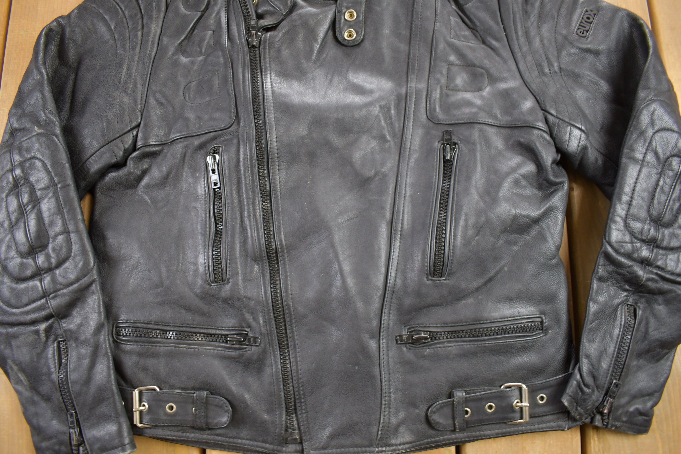 Vintage 1990s Eurox Leather Cafe Racer Biker Jacket