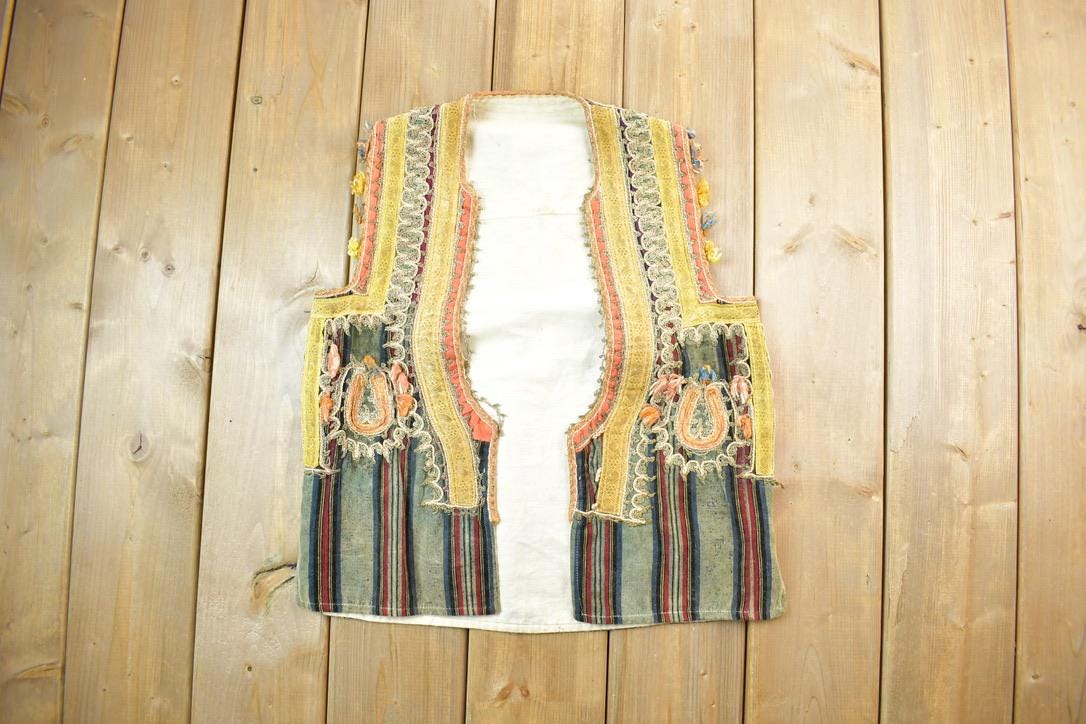 Vintage 1960s Folk Rainbow Silk Velvet Antique Romanian Hand Embroidered Folk Vest