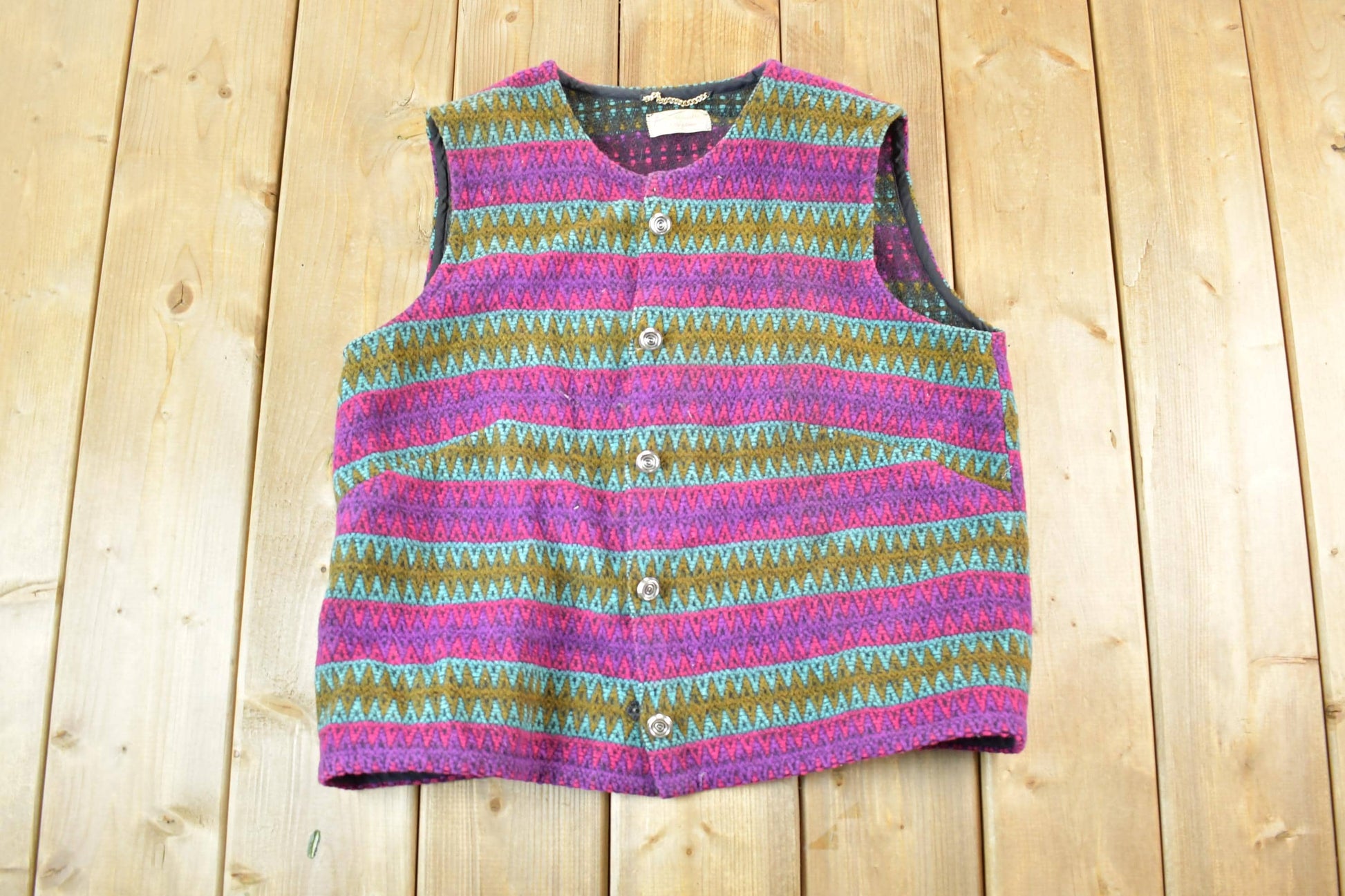 Vintage 1970s Betty Johnson Button Up Knit Sweater Vest Womens Large