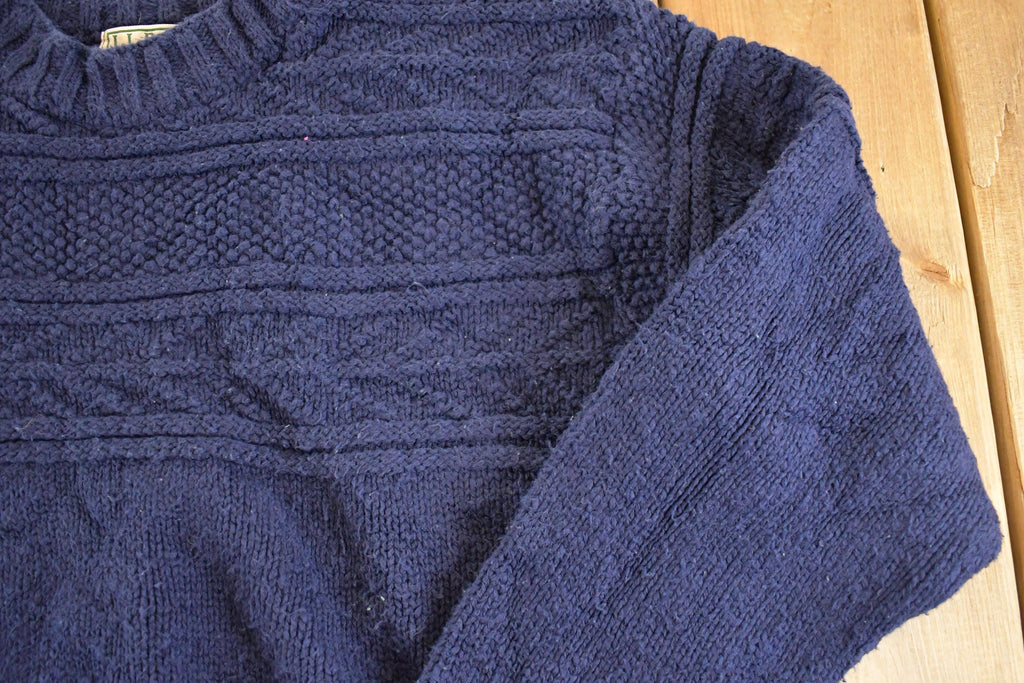 Vintage 1990s LL Bean Cable Knit Crewneck Sweater Men's S / Abstract Pattern 3D Knitted Sweatshirt