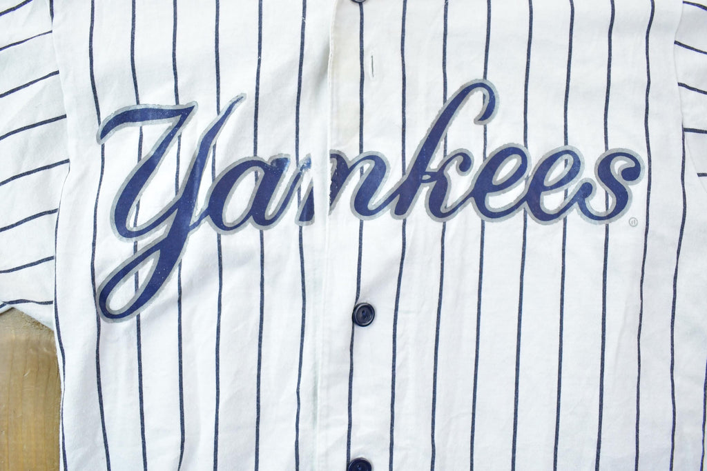 Vintage 1990s New york Yankees Pinstripe Majestic Button Up Shirt MLB Graphic T-Shirt