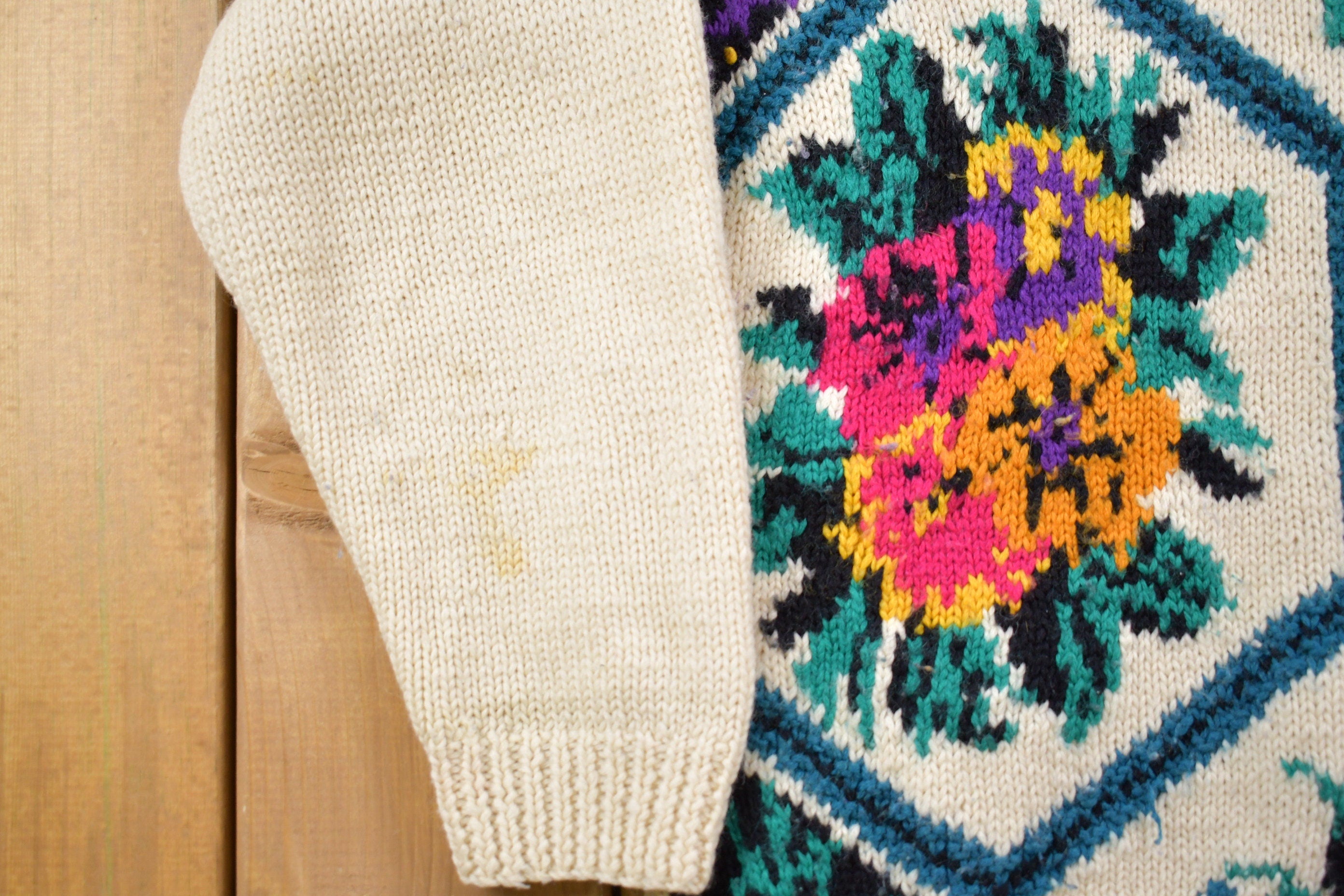 Vintage 1980s Tamra Floral Geometric Boxknit Sweater