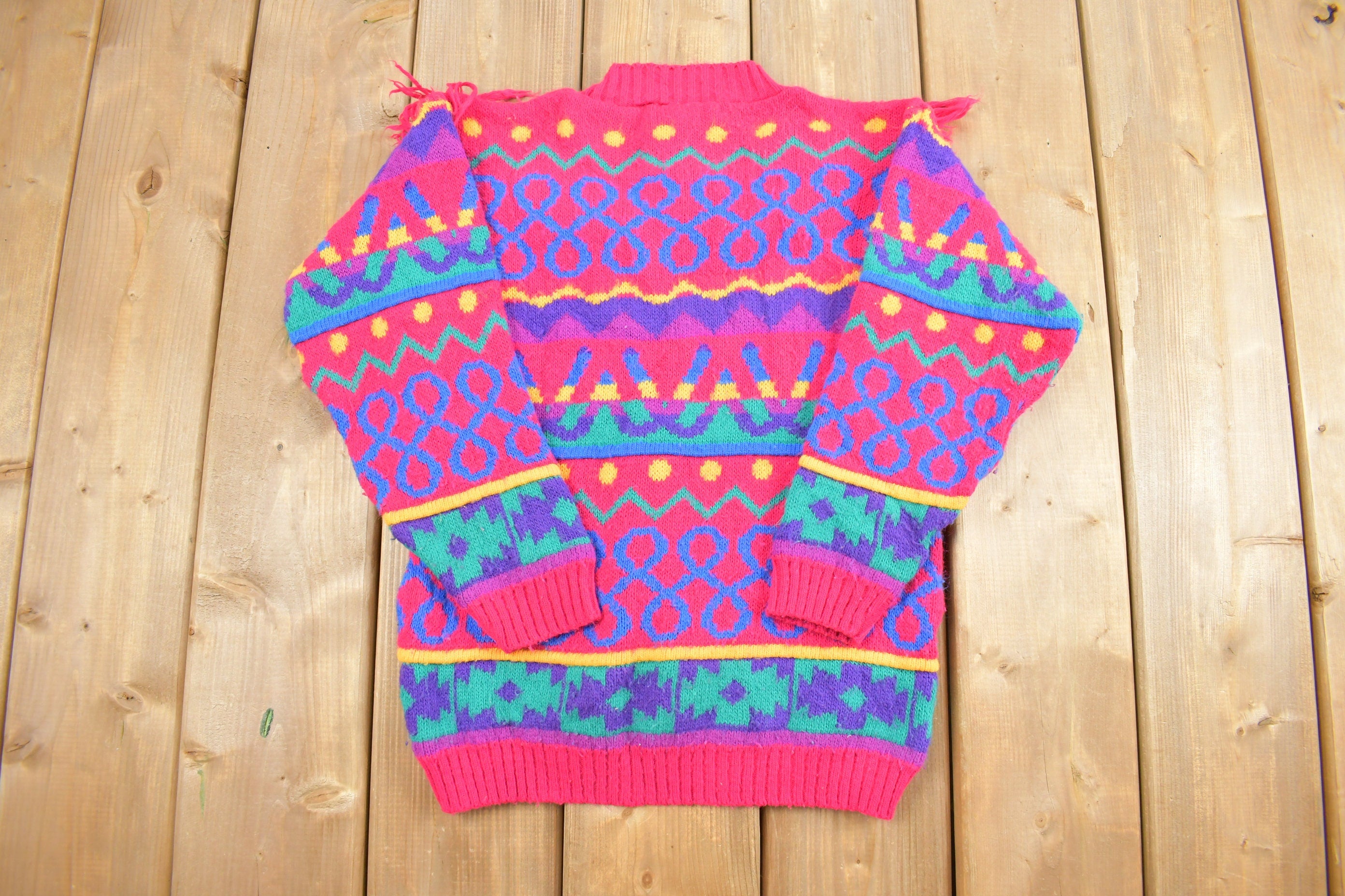 Vintage 1980s Mount Snow Fringe Knit Crewneck Sweater