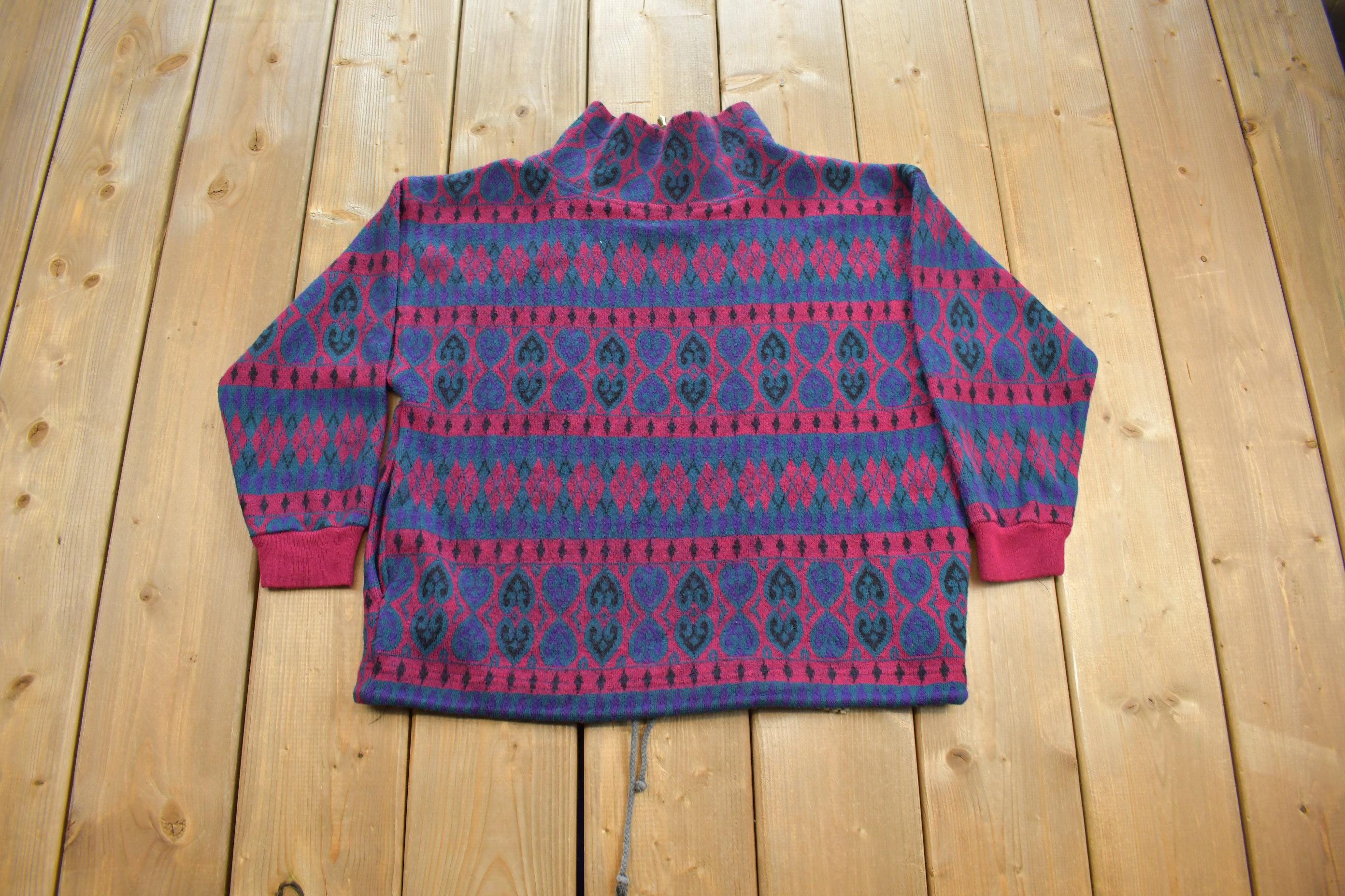 Vintage 1980s Ashly Brent Abstract Pattern Fleece Quarter Zip
