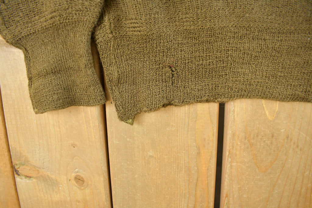Vintage 1980s Military Wool Olive Henley Knit Sweater Men's Medium