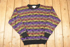 Vintage 1990s Expressions Worldwide Abstract Knit Crewneck Sweater Mens L  90s Knitted Sweatshirt  Vintage Preppy Knits