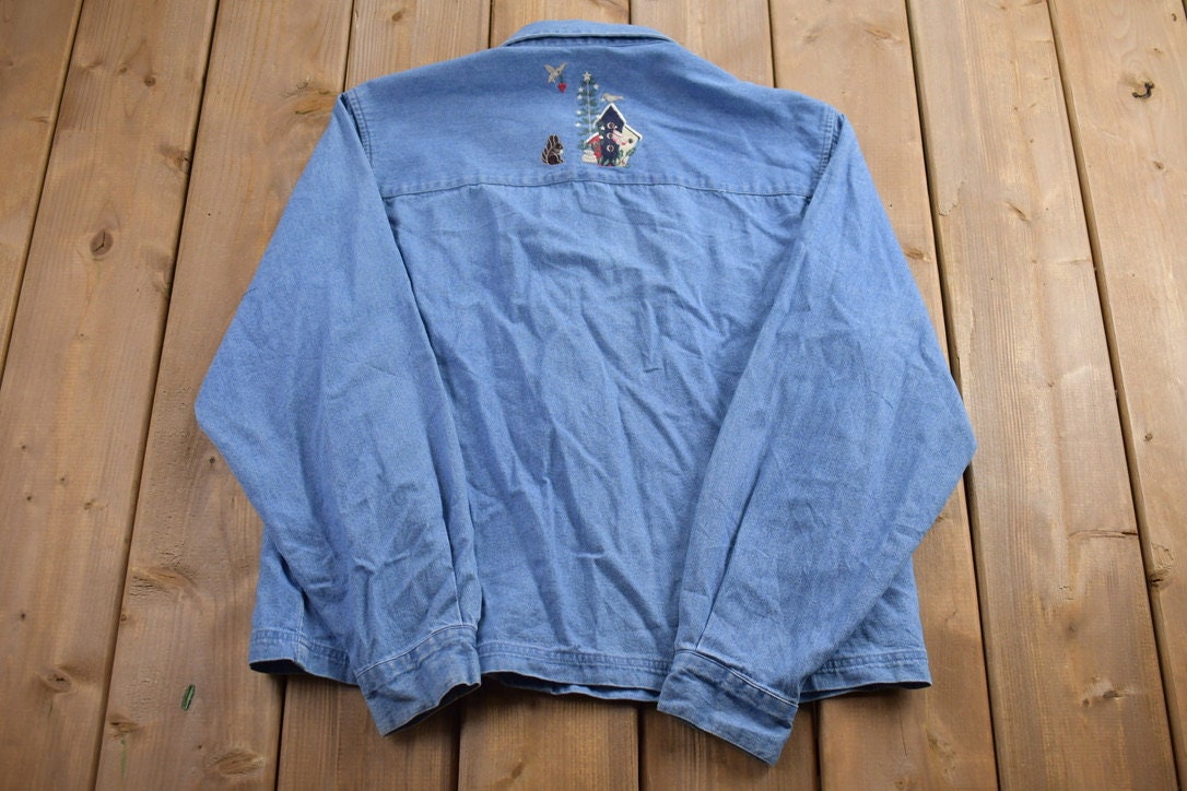 Vintage 1990s Denim Embroidered Button Up Shirt
