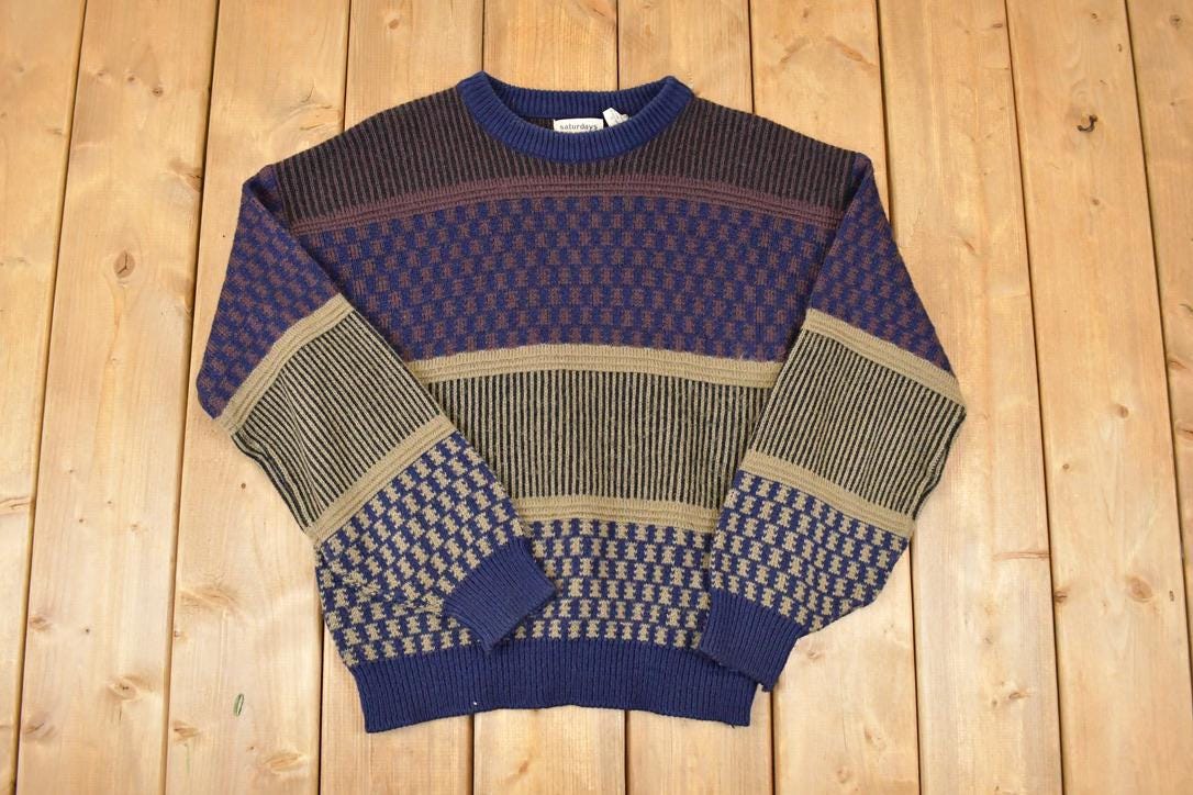 Vintage 1990s Saturdays Abstract Striped Knit Crewneck Sweater Men's M