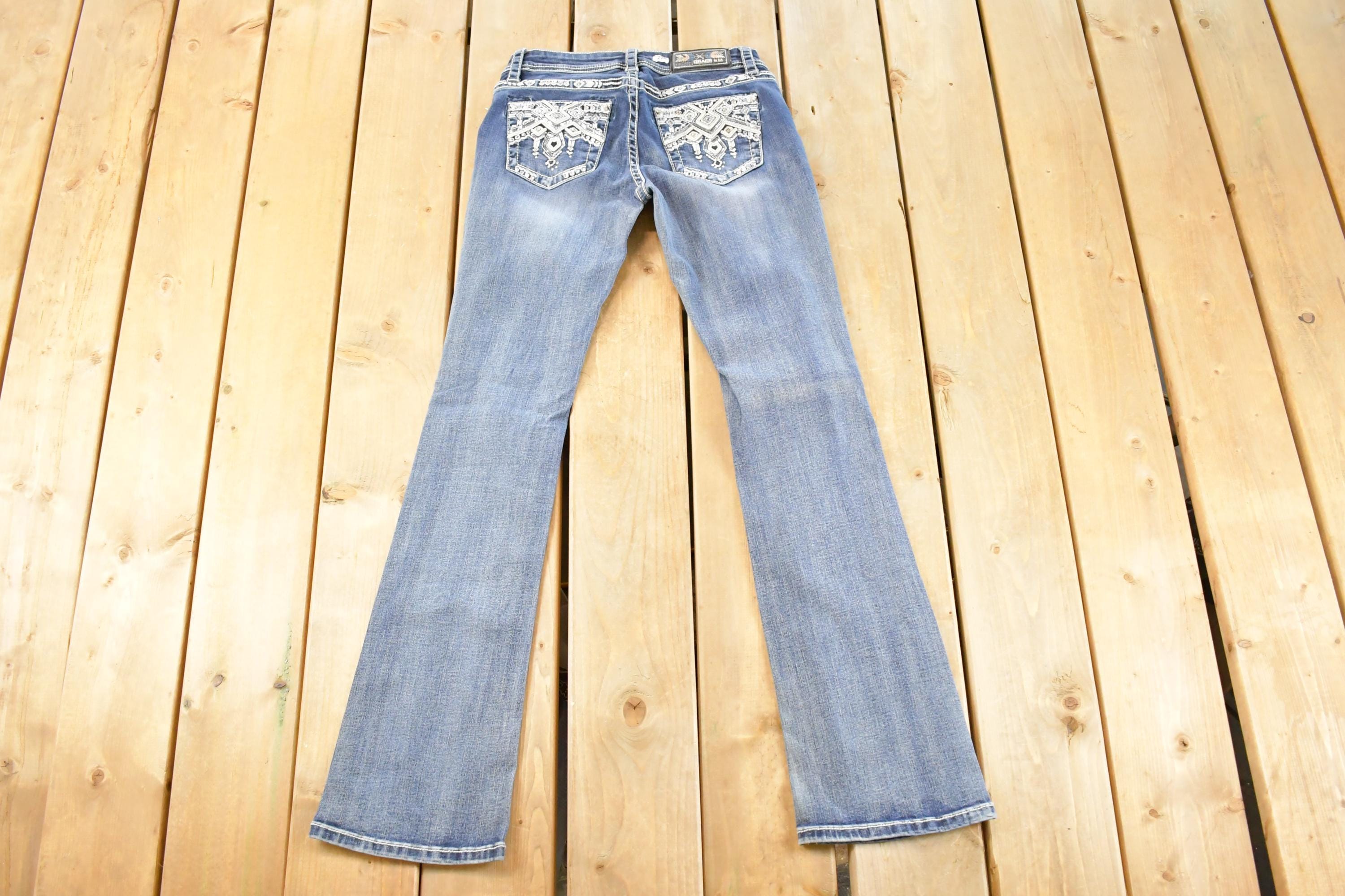 Vintage Deadstock Y2K Grace LA Bedazzled Low Rise Jeans Women's Size 27 x 32
