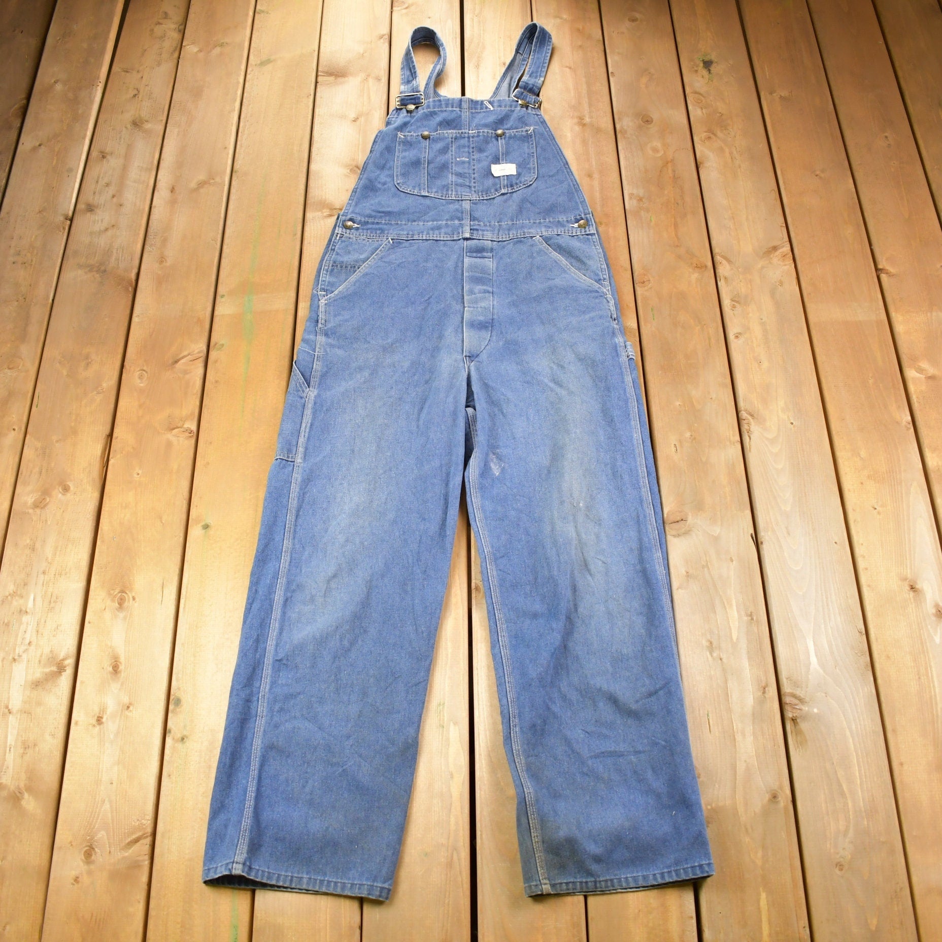 Vintage 1970s Sears Union Made Blue Denim Jean Overalls Size 36 x 29