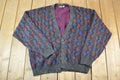 Vintage 1980s Ingrams Mens Shop Knit Abstracy Pattern Perfect Mild Distress Cardigan Sweater Made In USA