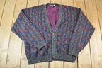 Vintage 1980s Ingrams Mens Shop Knit Abstracy Pattern Perfect Mild Distress Cardigan Sweater Made In USA