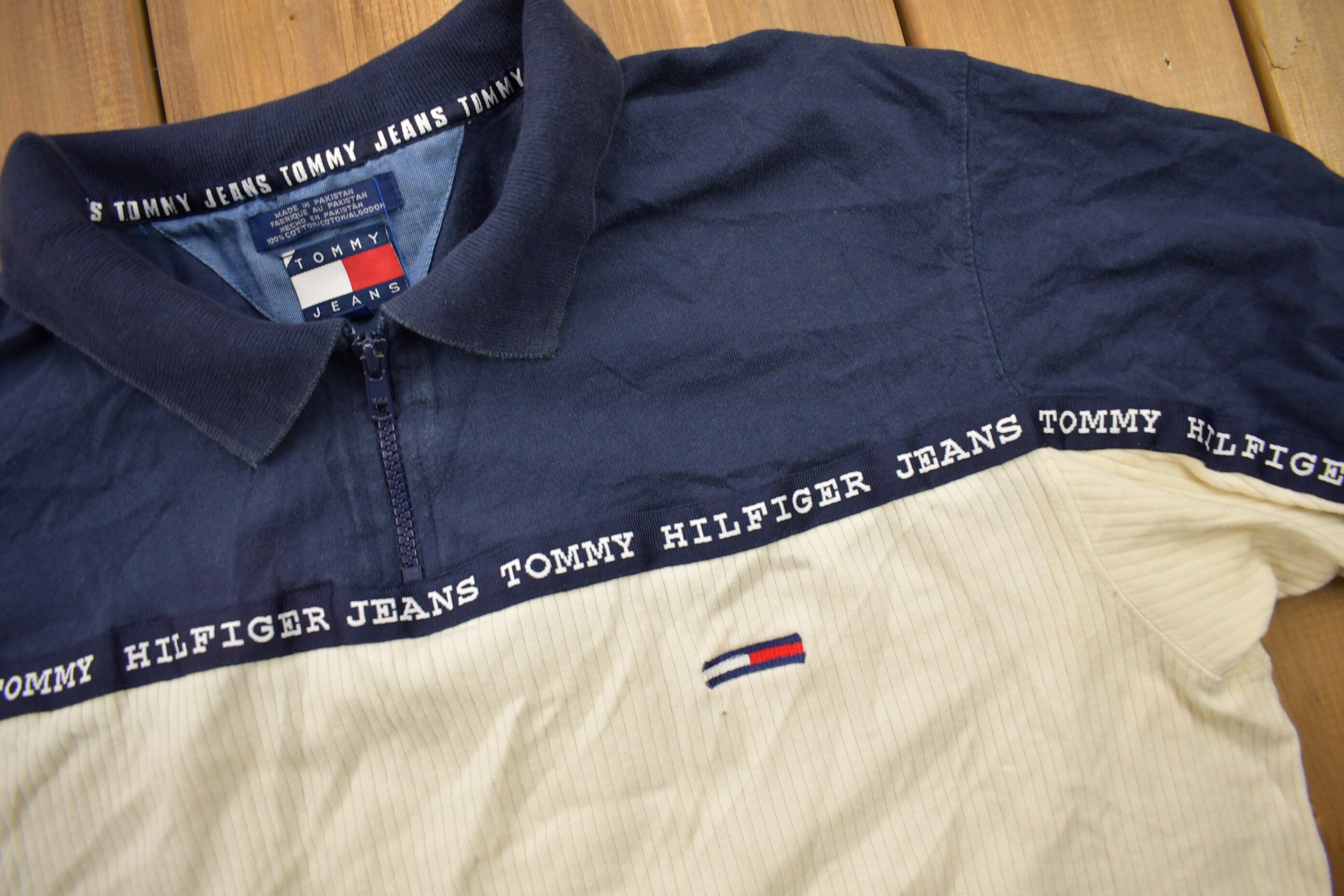 Vintage 1990s Tommy Hilfiger Tommy Jeans Color Block Quarter Zip Polo Shirt
