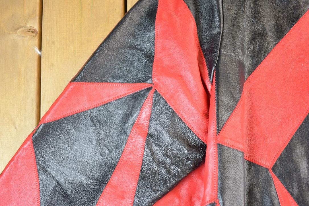 Vintage 1990s Via Accenti Leather Fashion Colour Block Jacket
