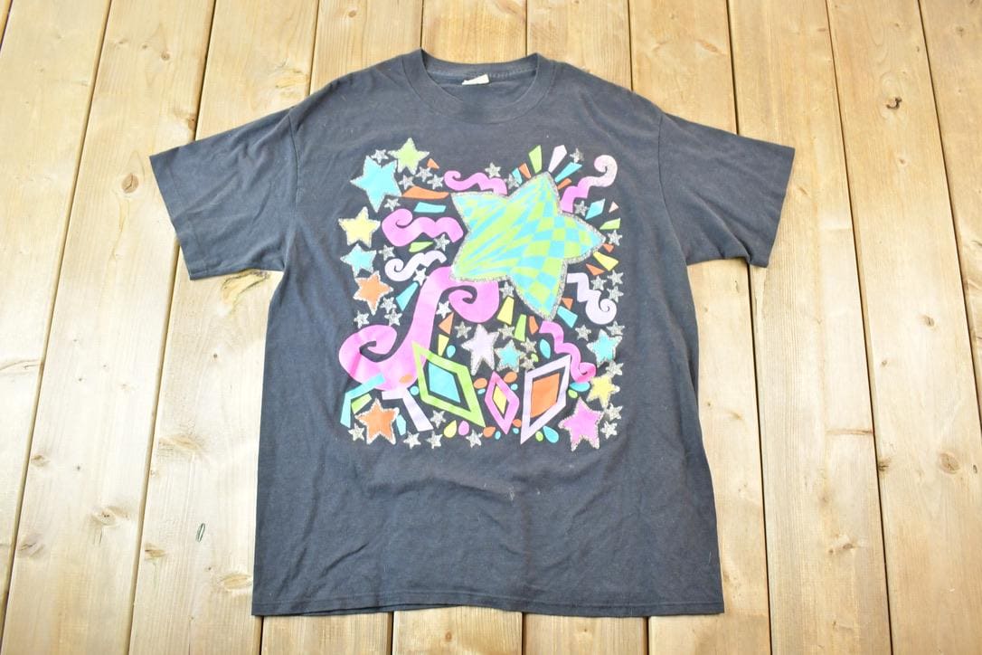 Vintage 1990s Springford Souvenir Neon Stars T-Shirt Men's L