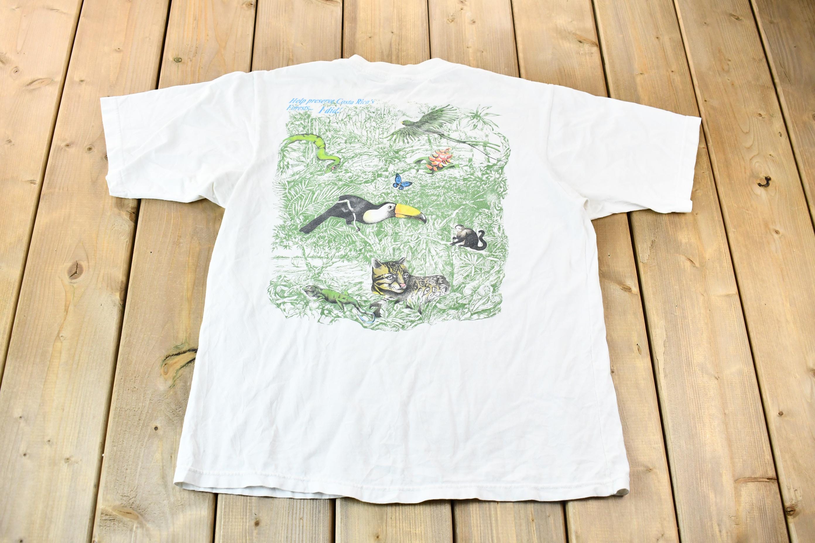 Vintage 1990s Costa Rican Rain Forest Preservation Single-Stitch Souvenir Travel T-Shirt