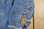 Vintage 1990s Ashley Stewart Leather Tie Sleeve Jean Jacket Made In USA