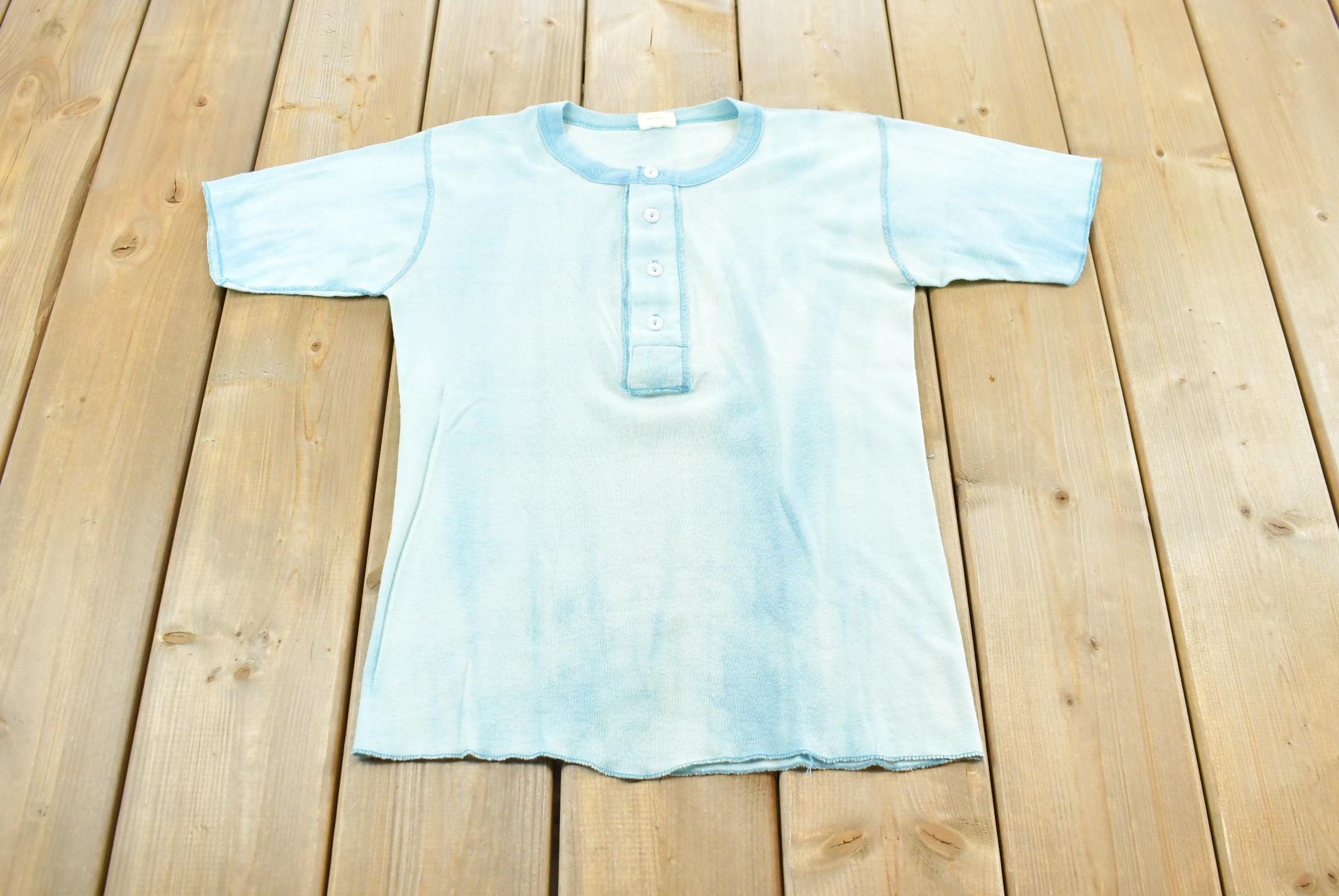 Vintage 1980s Sportswear Thermal Quarter Button Short Sleeve Shirt Men's S