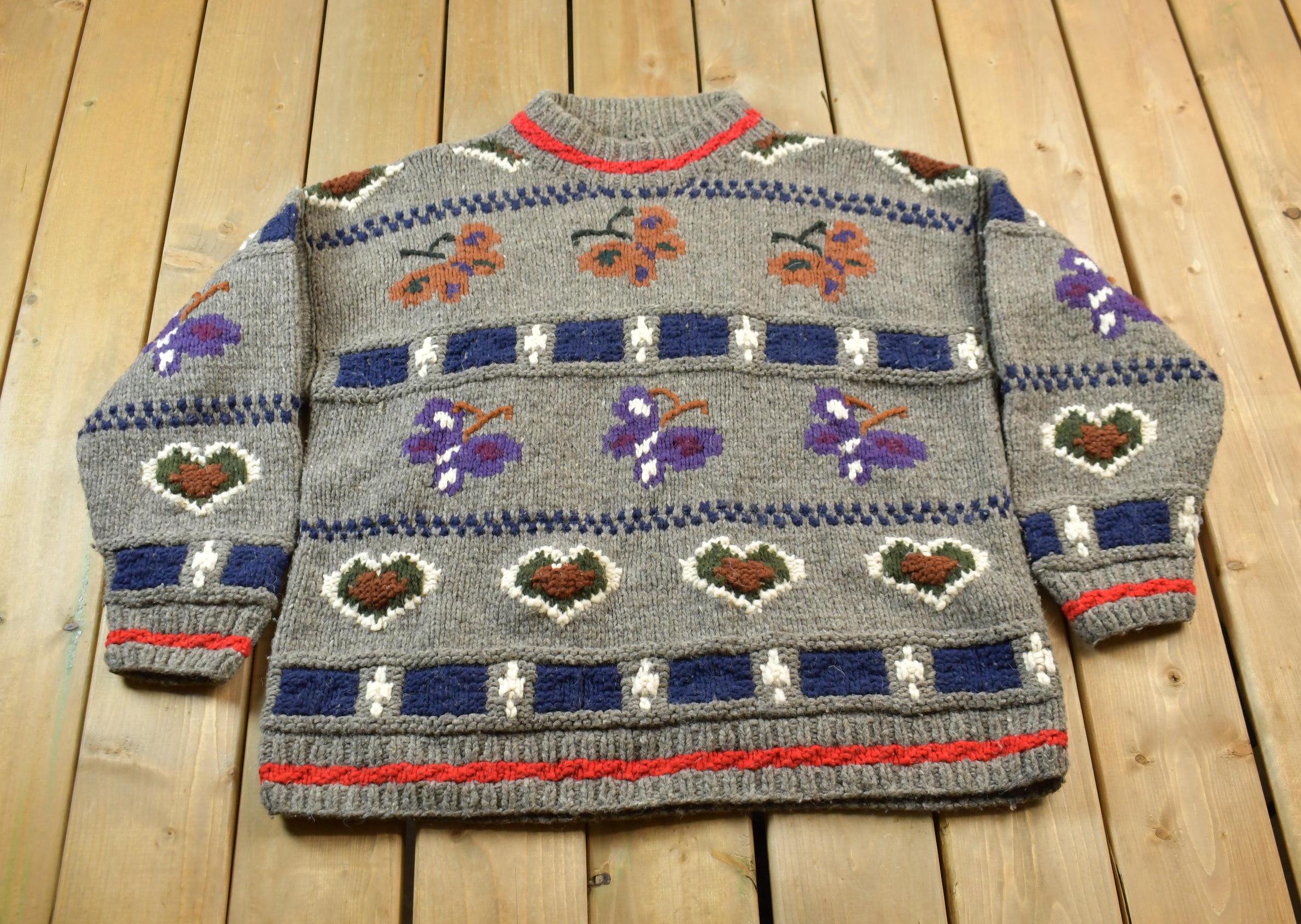 Vintage 1980s Knitted Butterfly Theme Crewneck Sweater