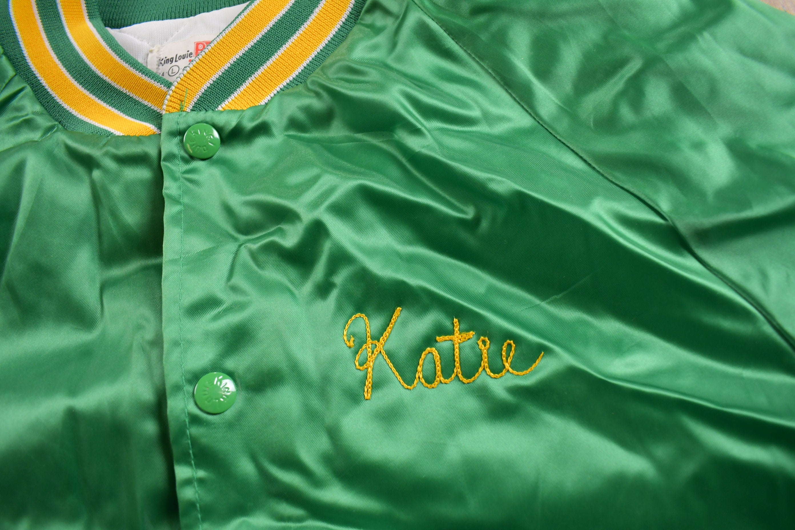 Vintage 1980s Marinette Central Softball Satin Bomber Jacket  Snap Button  Streetwear  Souvenir Jacket  Made In USA  Streetwear