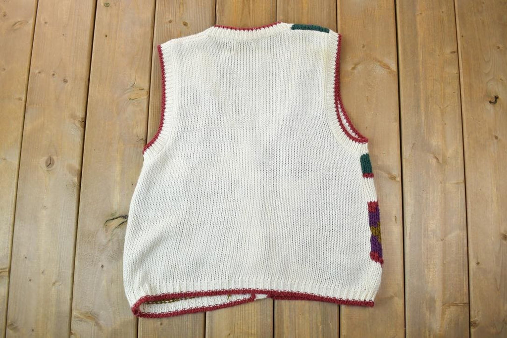 Vintage 1990s Huntington Ridge Hand Knit Crewneck Button Up Sweater Vest