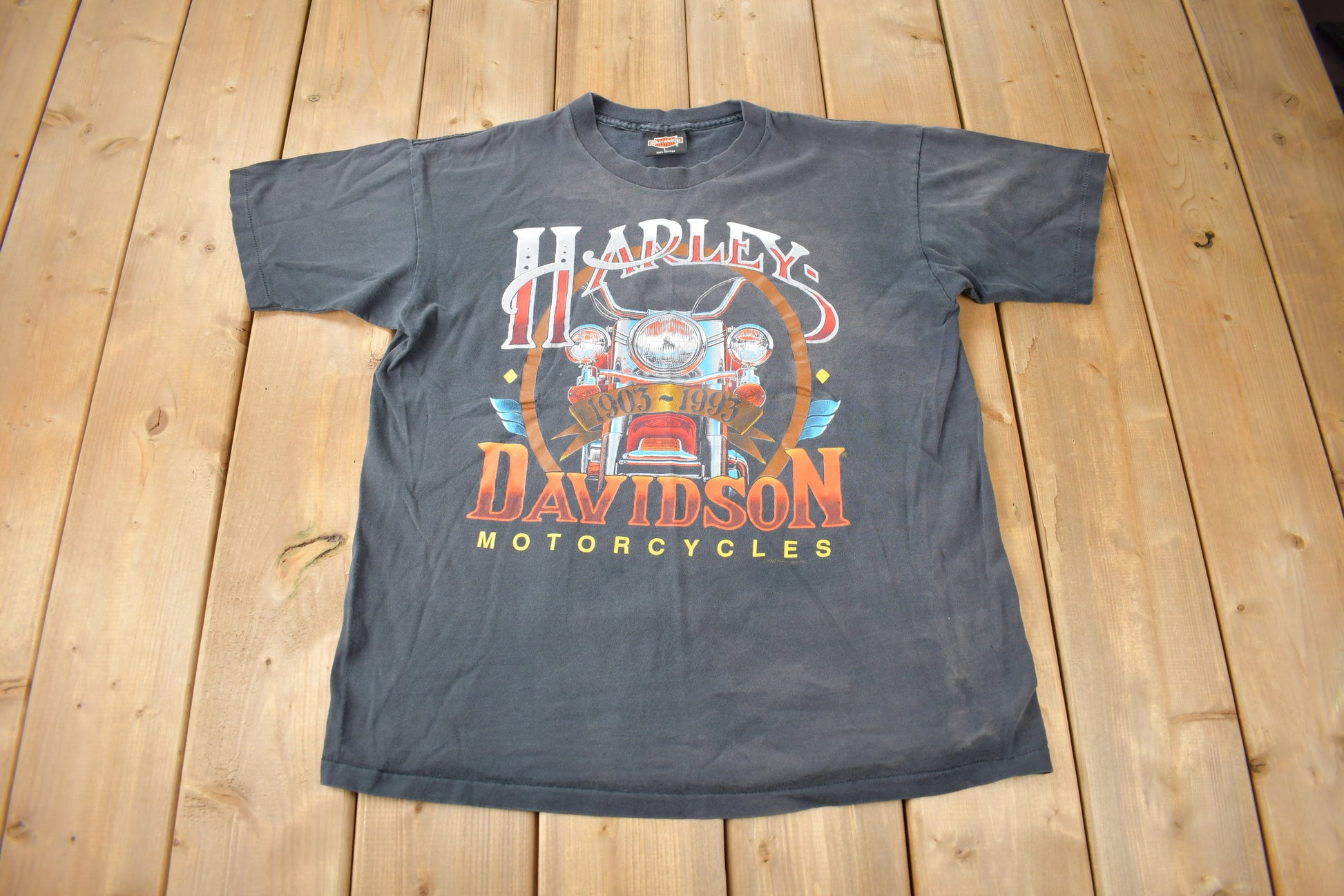 Vintage 1992 Jordan's Harley Davidson Burlington NC Single Stitch Graphic T-Shirt Made In USA