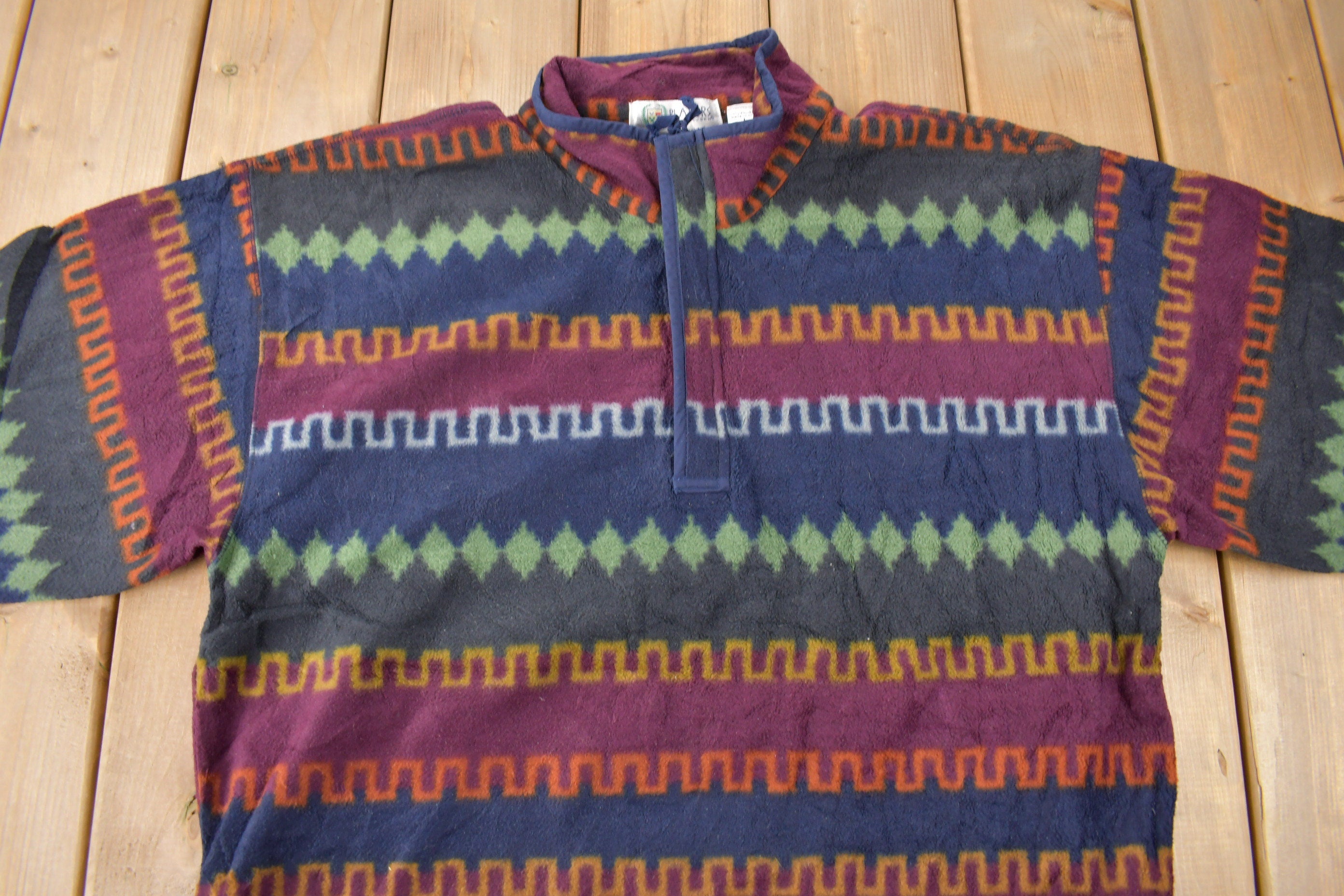Vintage 1990s Players By Van Heusen All Over Print Quarter Zip Fleece Sweater