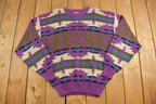 Vintage 1990s Trend Basics Knitted Chevron Geometric Crewneck Sweater  Vintage 90s Crewneck  All Over Pattern  Abstract Pattern
