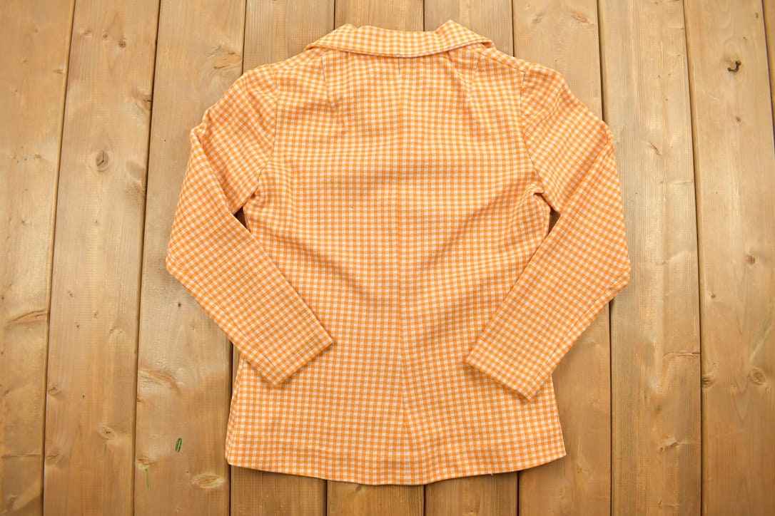 Vintage 1960s Orange Gingham Full Button-Up