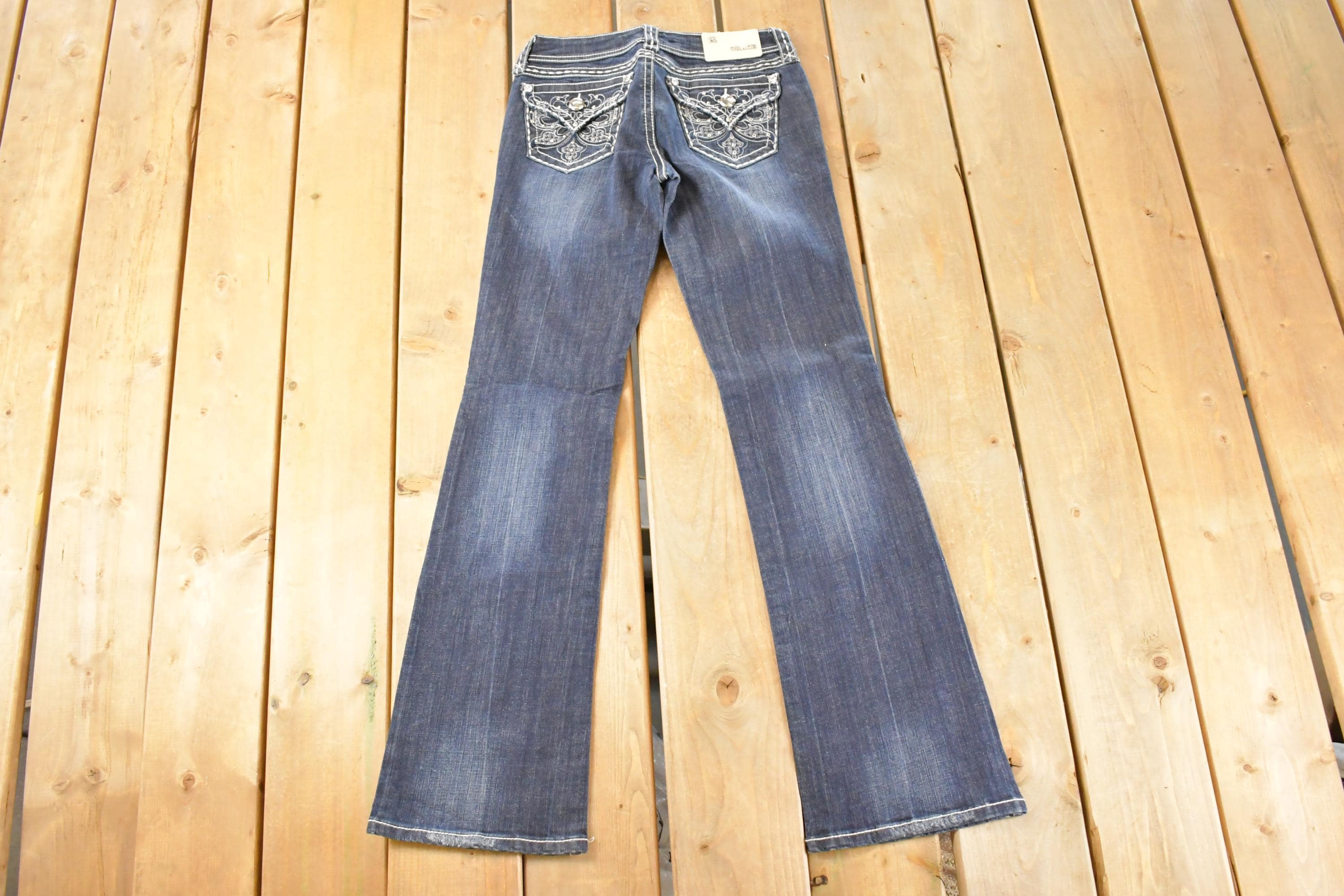 Vintage Deadstock Y2K Grace In LA Bedazzled Bootcut Low Rise Jeans Women's Size 26 x 32