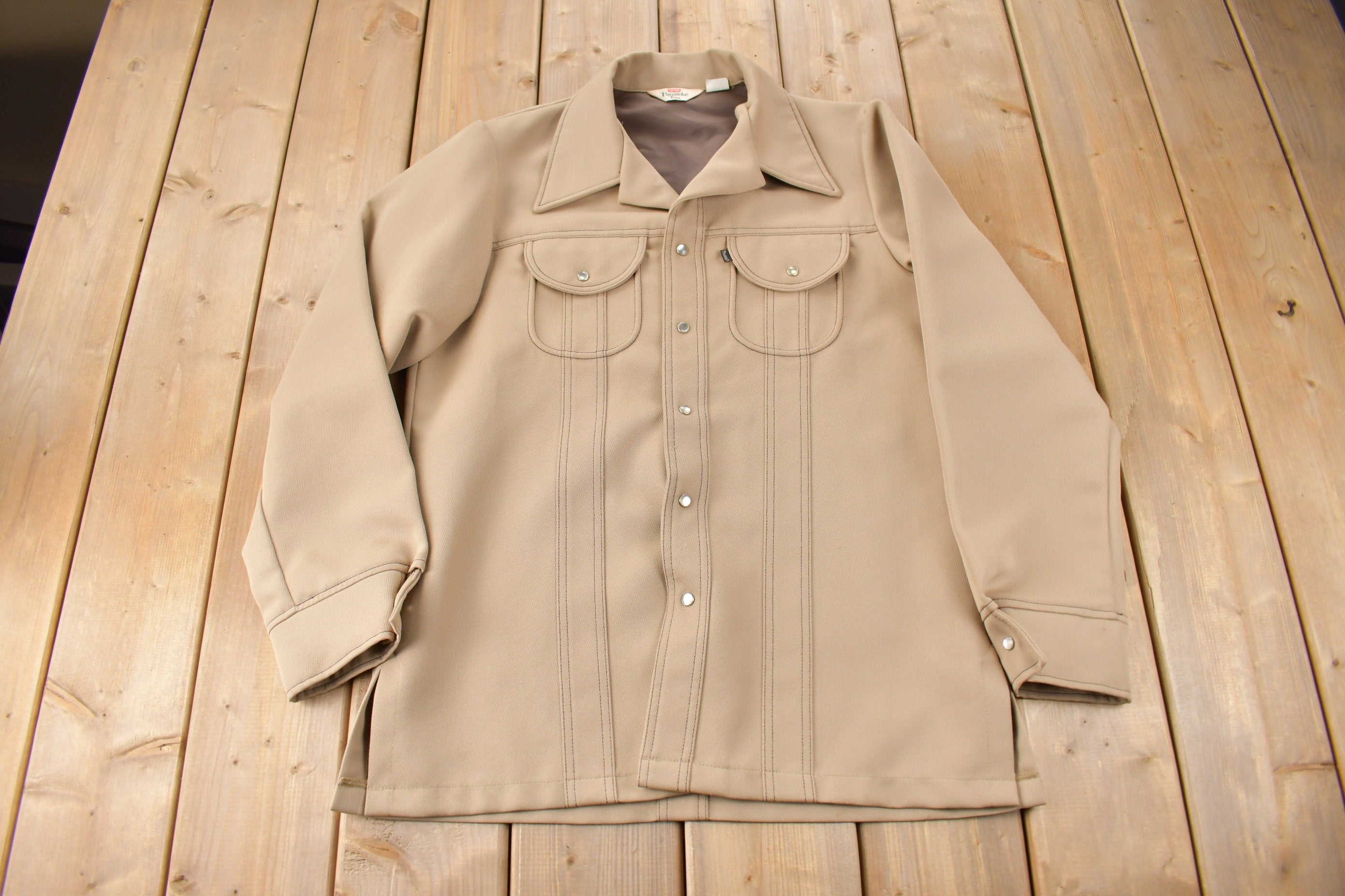Vintage 1970s Levi's Panatela Tops Western Style Pearl Snap Button Up Shirt Made in USA Size L