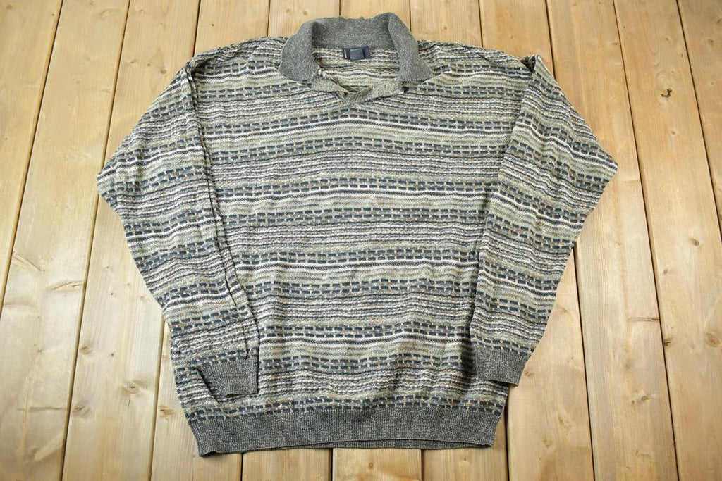 Vintage 1990s TSR Knit Abstract Pattern Collared Crewneck Sweater