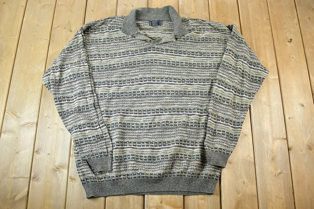 Vintage 1990s TSR Knit Abstract Pattern Collared Crewneck Sweater