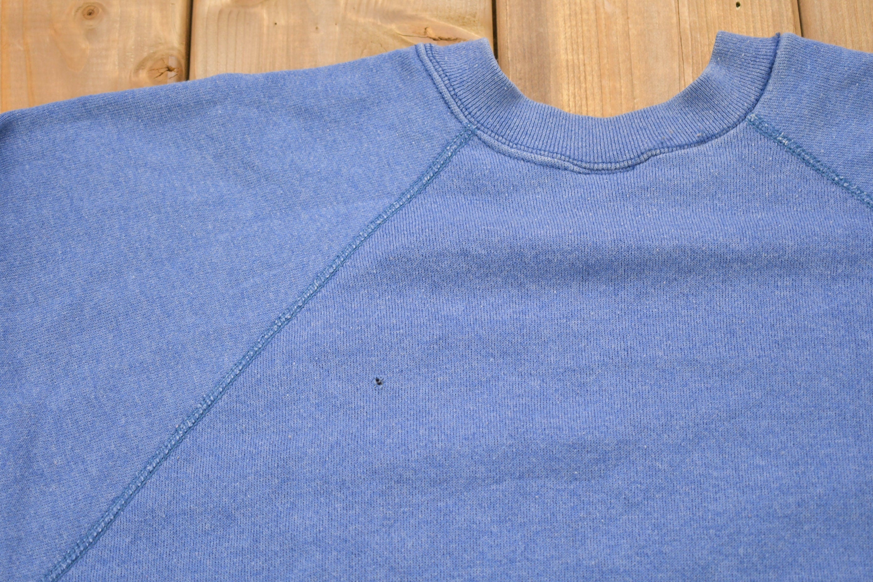 Vintage 1980s Tultex Sun Faded Blue Blank Raglan Crewneck Sweatshirt