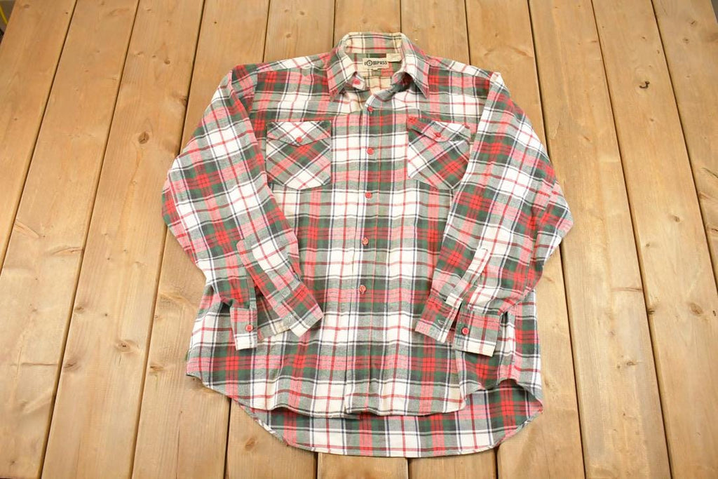 Vintage 1990s Compass Plaid Button Up Shirt Men's M / 90's Rugged Polo